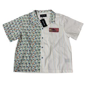 NWT Homme + Femme Hologram‎ Striped Casual Short Sleeve Button Down Shirt Medium